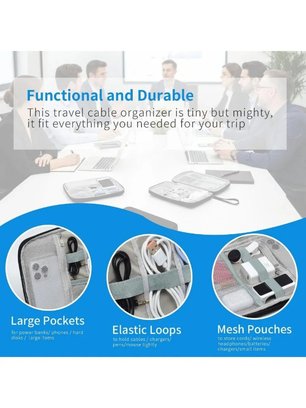 Large Travel Electronics Organizer Case for Cords & Chargers - Cable Pouch & Bag